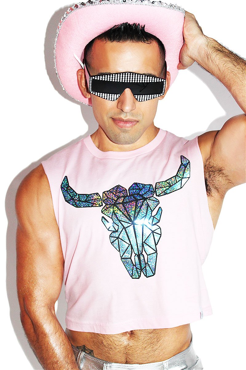 Bull Holographic Crop Tank- Pink