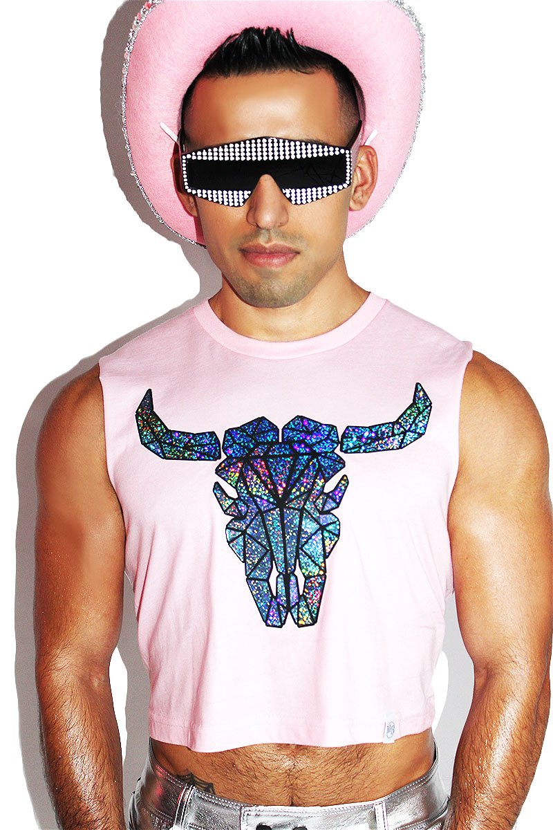 Bull Holographic Crop Tank- Pink