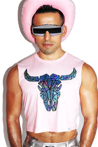Bull Holographic Crop Tank- Pink