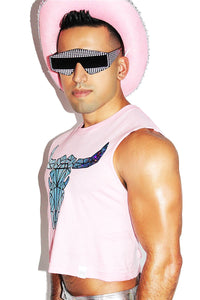 Bull Holographic Crop Tank- Pink