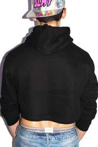 Holographic Flames Crop Long Sleeve Hoodie-Black