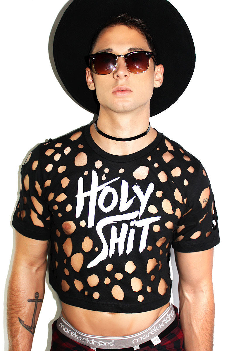 Holy Shit Crop Tee-Black