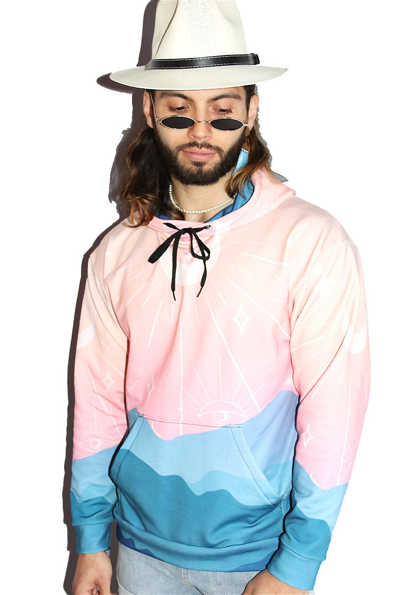 Desert Dusk All Over Print Long Sleeve Hoodie- Pink