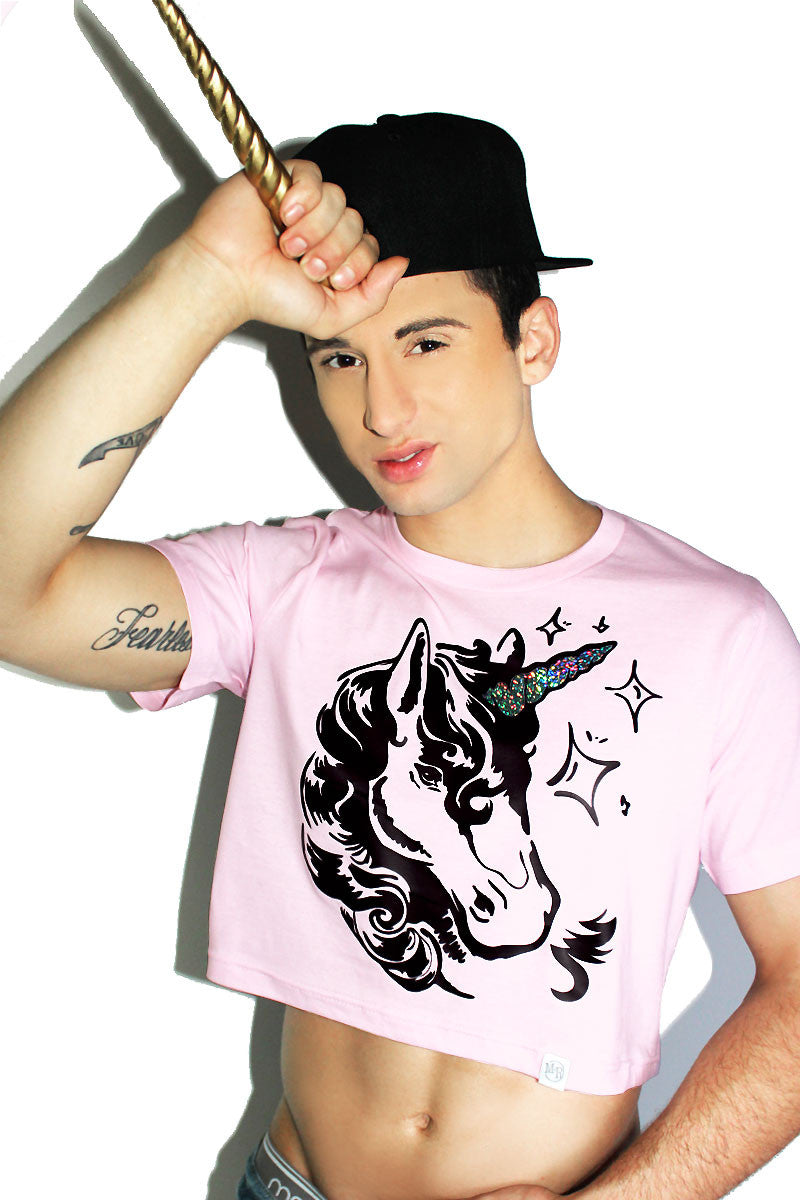 Horny Unicorn Crop Tee- Pink