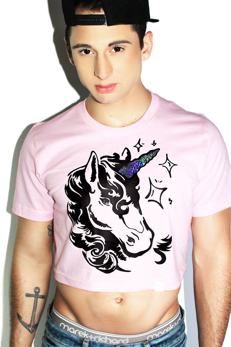 Horny Unicorn Crop Tee- Pink