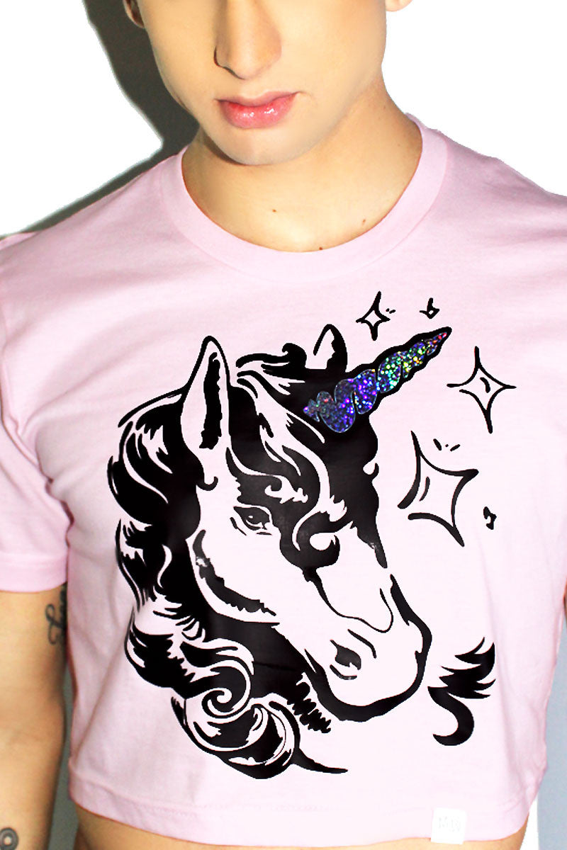 Horny Unicorn Crop Tee- Pink