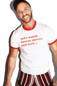 Horror Movies Night Ringer Tee-White