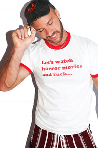 Horror Movies Night Ringer Tee-White