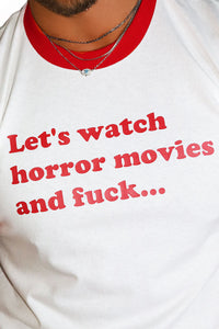 Horror Movies Night Ringer Tee-White