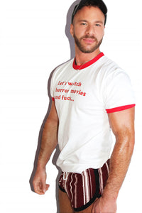 Horror Movies Night Ringer Tee-White