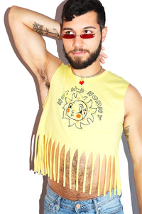 Hot And Horny Fringe Crop Tank- Yellow