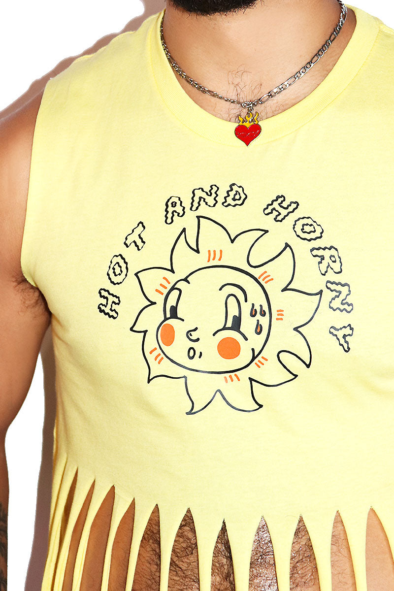 Hot And Horny Fringe Crop Tank- Yellow