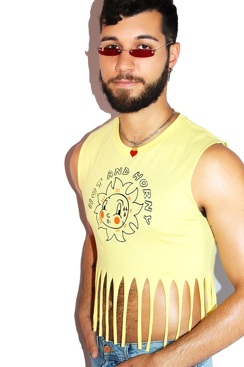 Hot And Horny Fringe Crop Tank- Yellow