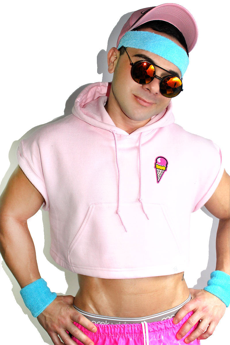 Ice Cream Cone Patch Sleeveless Hoodie-Pink