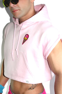 Ice Cream Cone Patch Sleeveless Hoodie-Pink