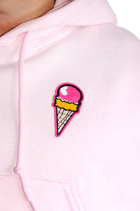 Ice Cream Cone Patch Sleeveless Hoodie-Pink