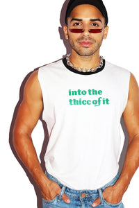 Into the Thicc Sleeveless Ringer Tee-White