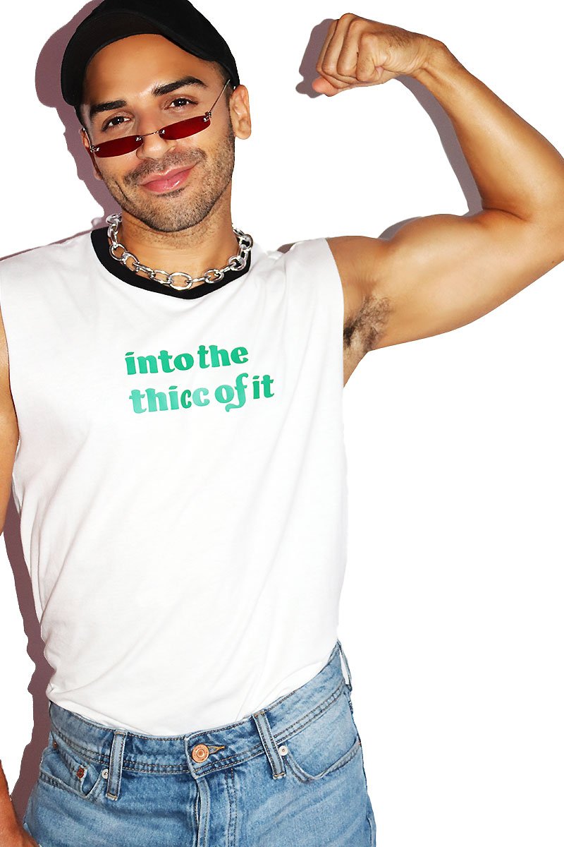 Into the Thicc Sleeveless Ringer Tee-White