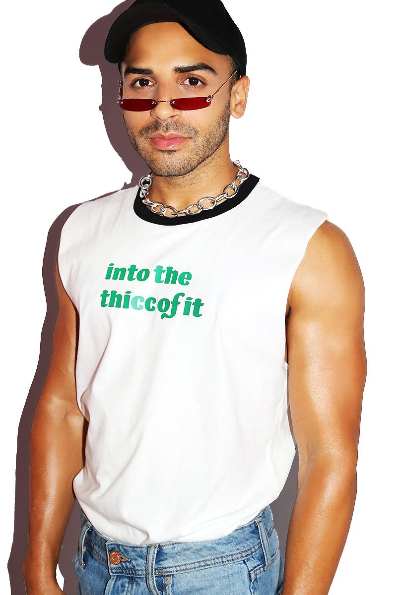Into the Thicc Sleeveless Ringer Tee-White