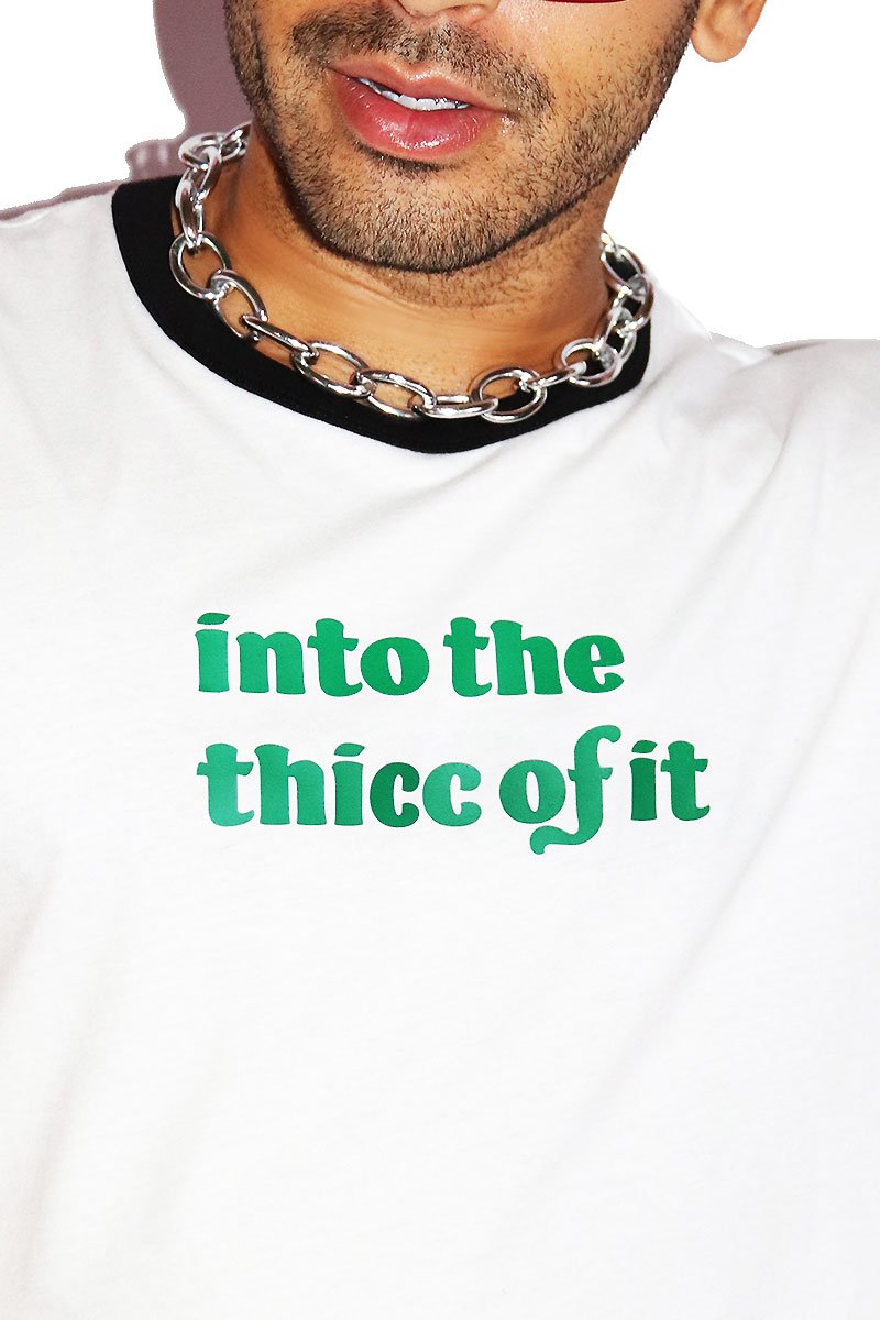 Into the Thicc Sleeveless Ringer Tee-White