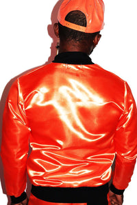 Pumpkin Satin Bomber Jacket- Orange