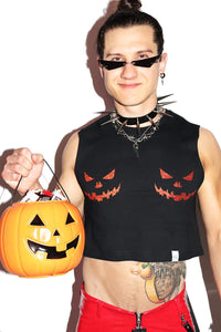 Glowing Pumpkin Pasties Crop Tank-Black