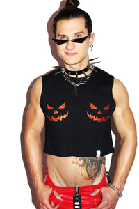 Glowing Pumpkin Pasties Crop Tank-Black