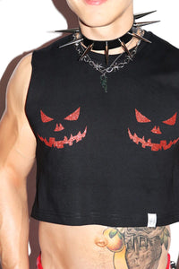 Glowing Pumpkin Pasties Crop Tank-Black