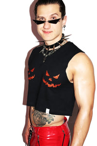 Glowing Pumpkin Pasties Crop Tank-Black