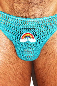 Foxy Rainbow Crochet Bikini Brief- Blue