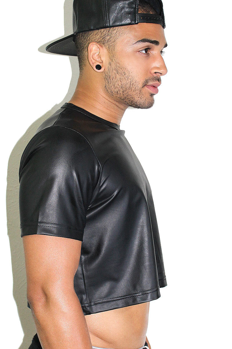 Vegan Leather Crop Tee- Black