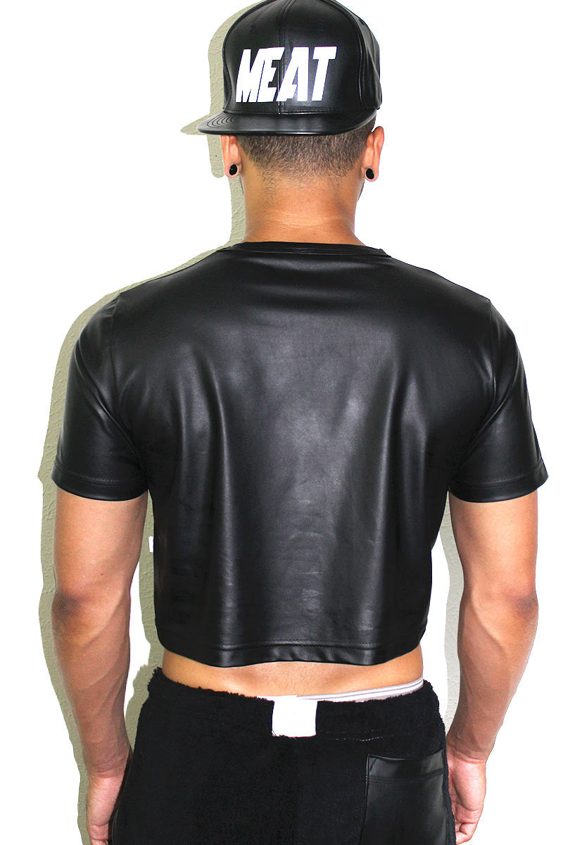 Vegan Leather Crop Tee- Black