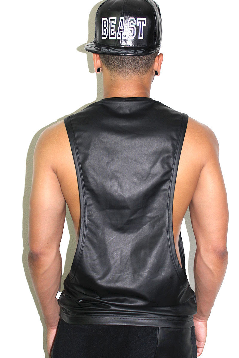 Vegan Leather Low Arm Tank- Black