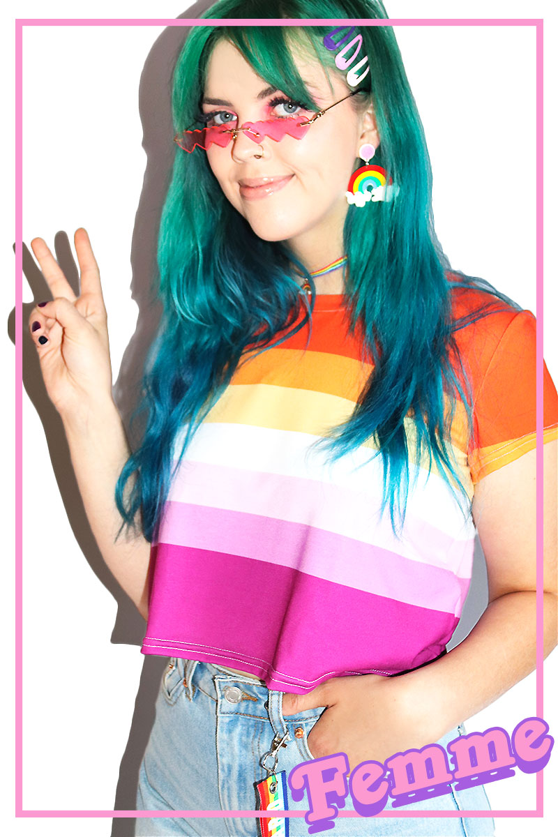 Lesbian Pride Flag All Over Fitted Crop Tee- Orange