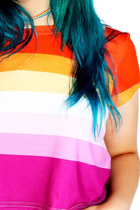 Lesbian Pride Flag All Over Fitted Crop Tee- Orange