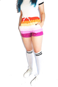Lesbian Pride Flag All Over Active Shorts- Orange