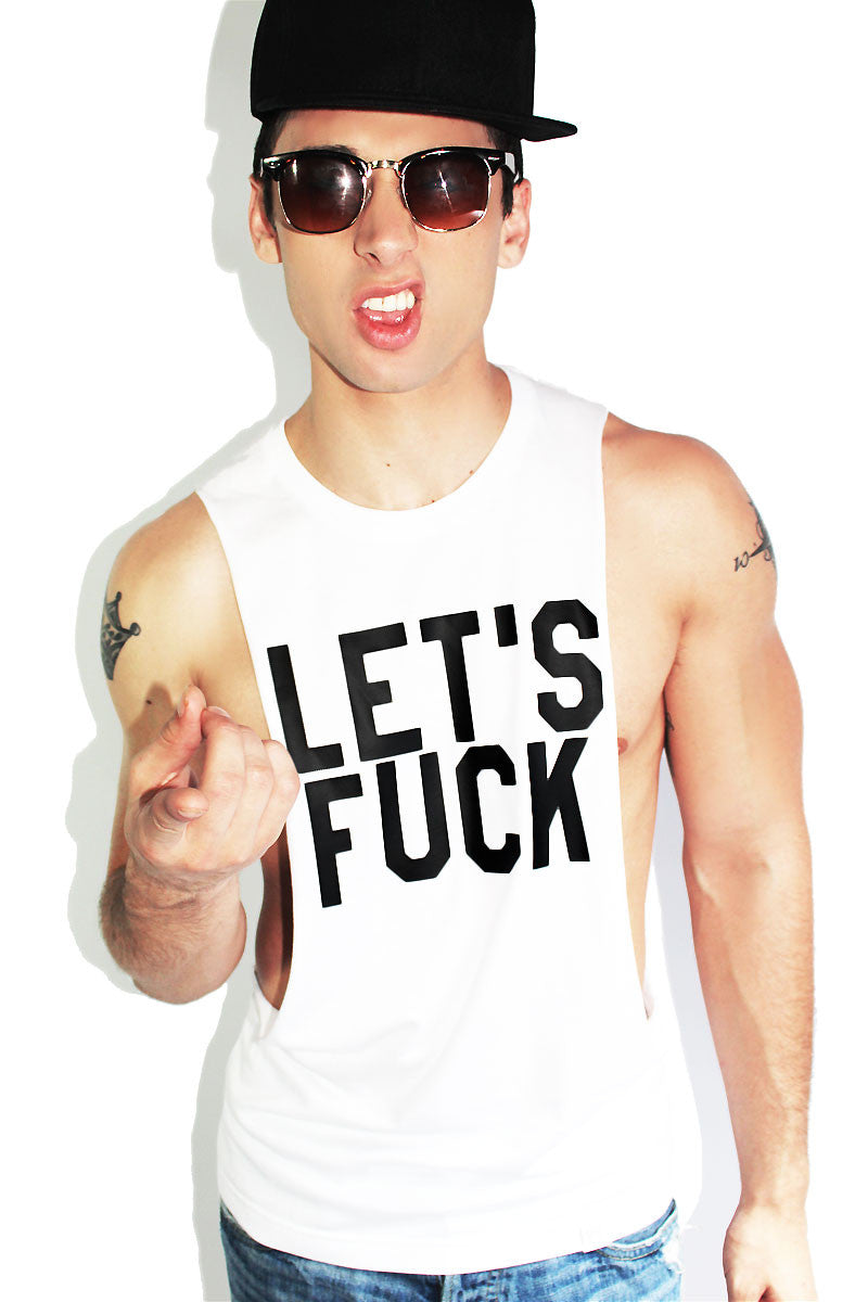 LET'S FUCK Low Armhole Tank- White