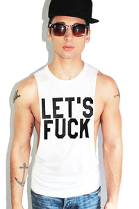 LET'S FUCK Low Armhole Tank- White