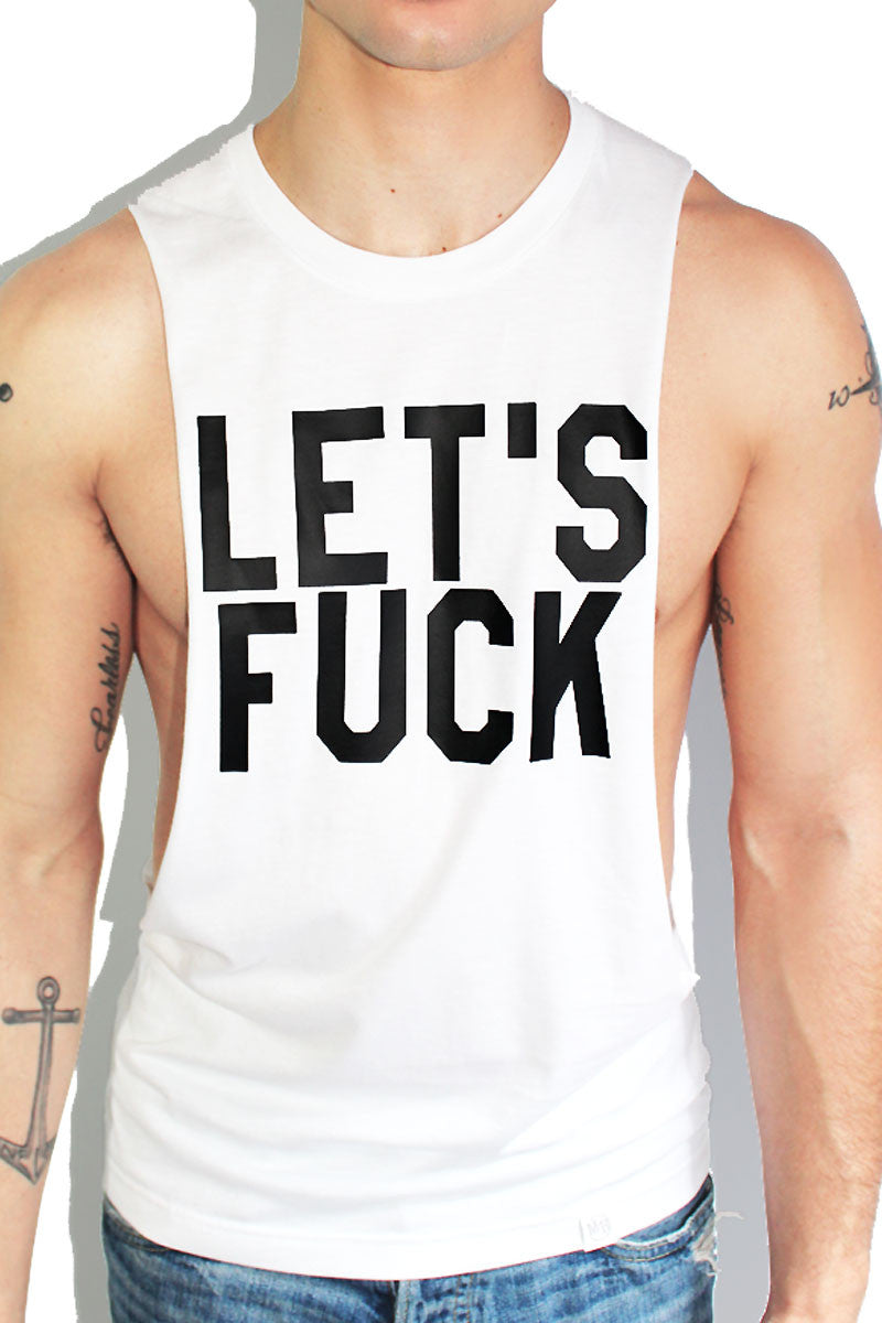 LET'S FUCK Low Armhole Tank- White