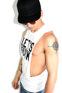 LET'S FUCK Low Armhole Tank- White