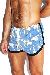 Colony Beach Floral Running Shorts- Blue