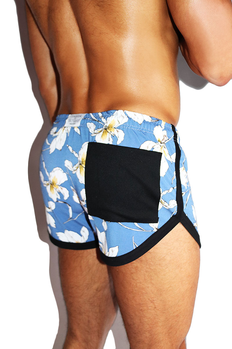 Colony Beach Floral Running Shorts- Blue