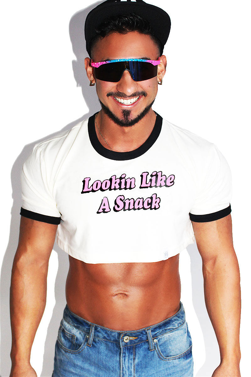 Like a Snack Ringer Extreme Crop Tee-Cream