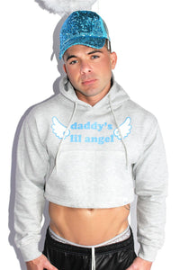 Daddy's Lil Angel Crop Hoodie-Grey