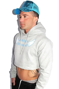 Daddy's Lil Angel Crop Hoodie-Grey