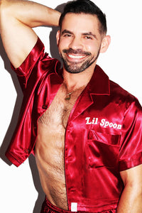 Lil Spoon Pajama Satin Crop Shirt- Burgundy