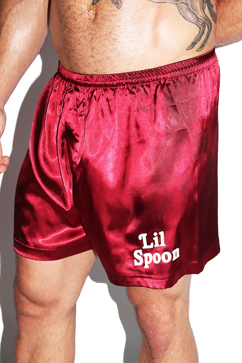 Lil Spoon Satin Lounge Shorts-Burgundy