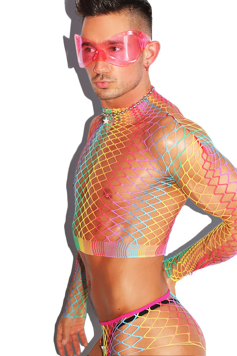Rainbow Sleeve Shape Shifter Fishnet Mesh Set - Multi
