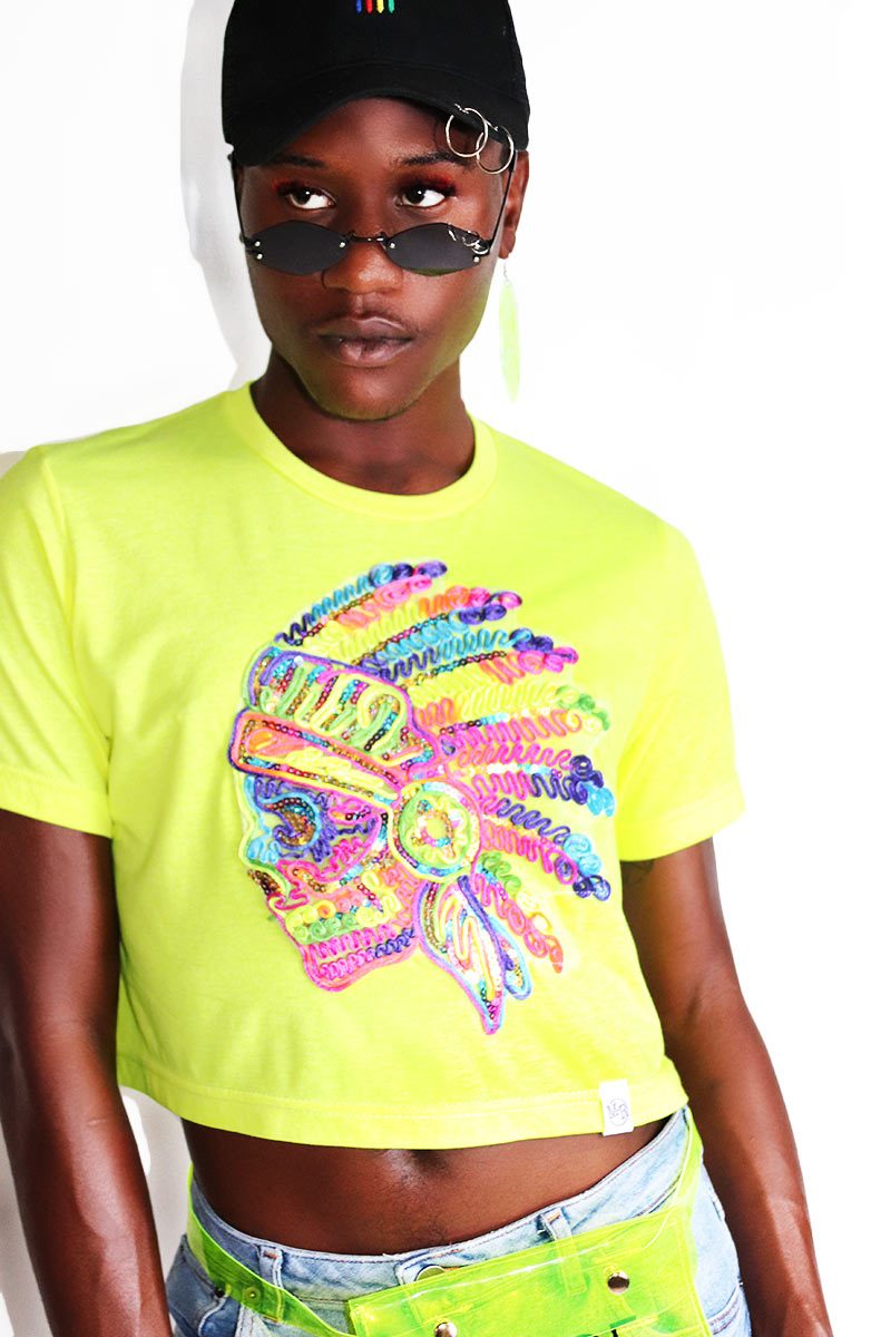 Los Muertos Crop Tee-Neon Yellow