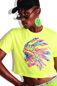 Los Muertos Crop Tee-Neon Yellow
